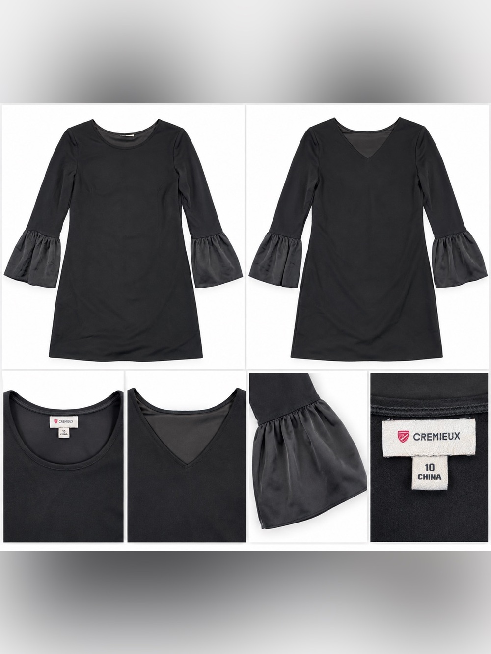 Cremieux Women’s Size 10 Black Shift Dress Bell Sleeve Reversible Neckline